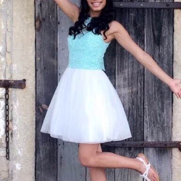 B Darlin Dresses & Skirts - Aqua and White Sparkly Short Prom Dress B Darlin Dresses & Skirts - Aqua and White Sparkly Short Prom Dress
